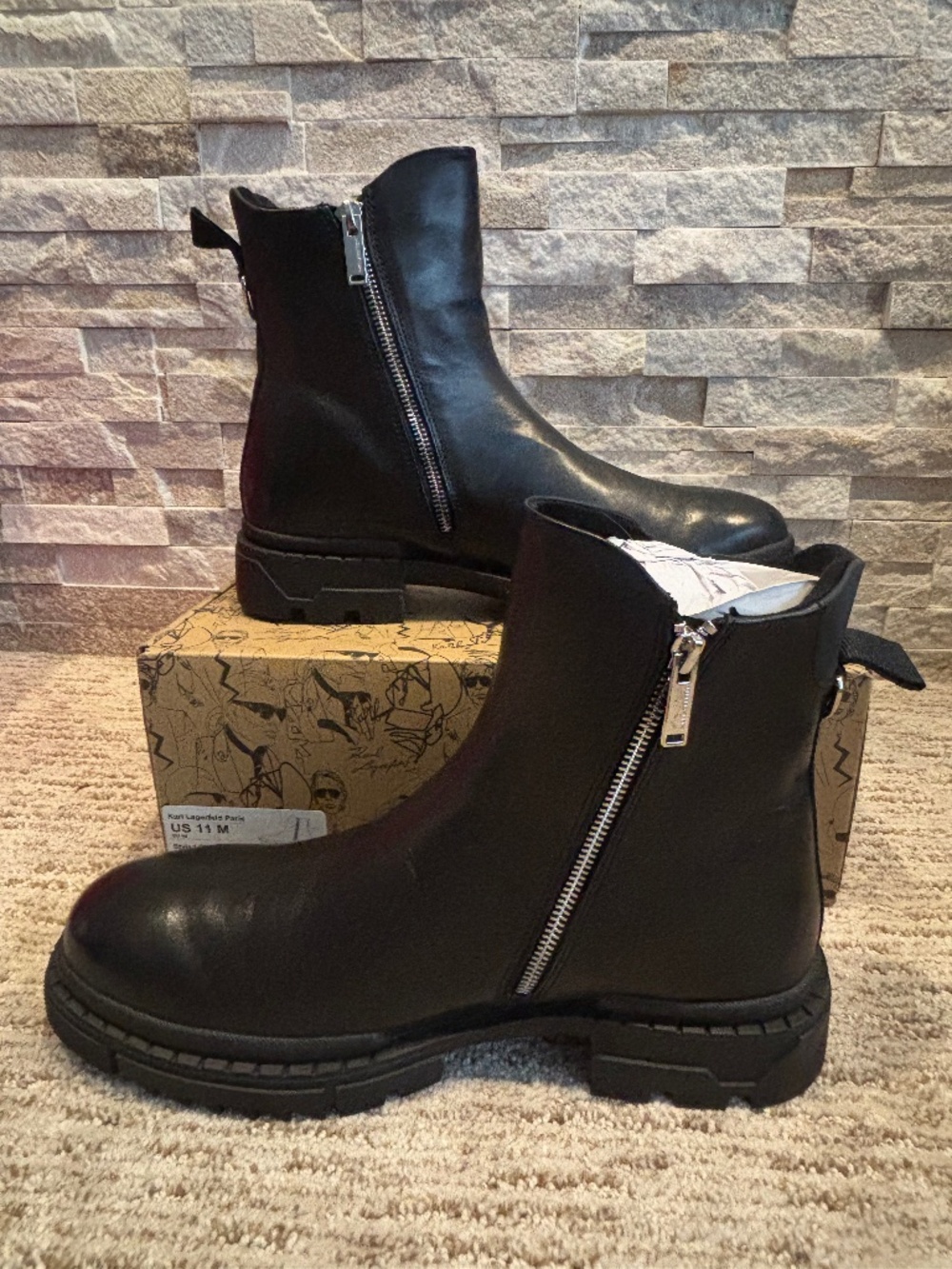 Karl Lagerfeld Paris Men’s Double Zip Leather Boots